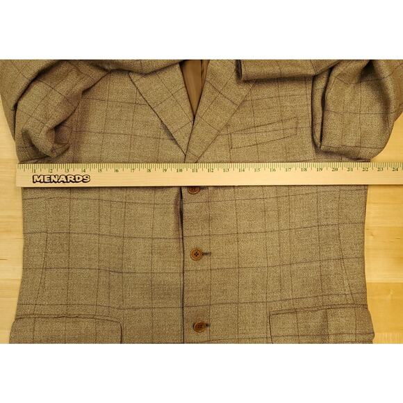 Canali Hopsack Blazer Size 42 Wool Silk Blend Brown Windowpane Plaid 3 Button - Picture 8 of 15